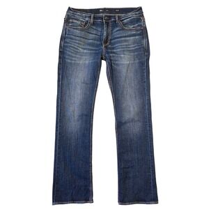 BKE Aiden Mens Straight Leg Dark Wash Denim Jeans 34x32 Western Thick Stitch